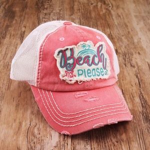 Distressed trucker beach cap, coral